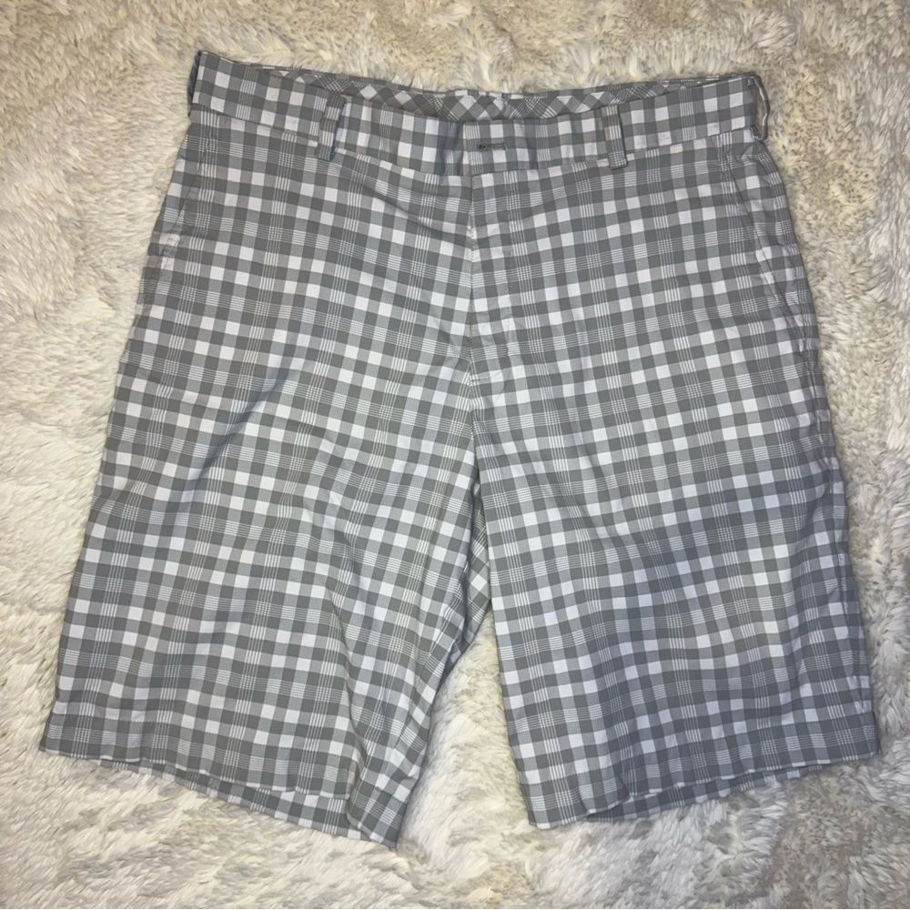 Nike Gray/White Checker Patterned Flat Front Golf… - image 1